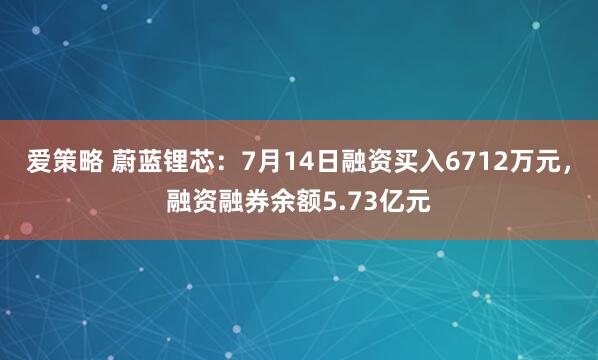 爱策略 蔚蓝锂芯：7月14日融资买入6712万元，融资融券余额5.73亿元